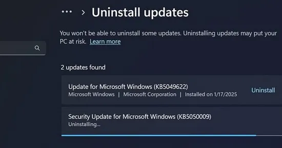 Problem med uppdateringen KB5050009