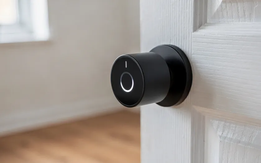 Nuki Smart Lock Ultra monterat på vit dörr i skandinavisk miljö