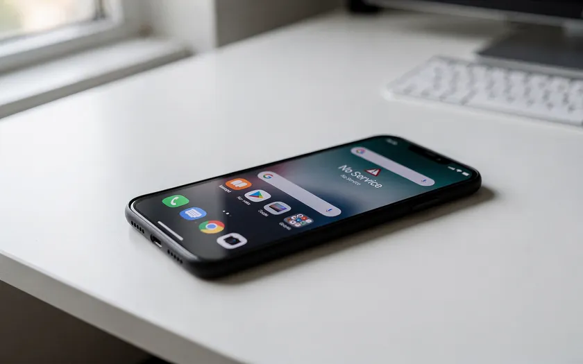 Smartphone med nätverksfel på skärmen visar meddelandet ej registrerad på nätverk