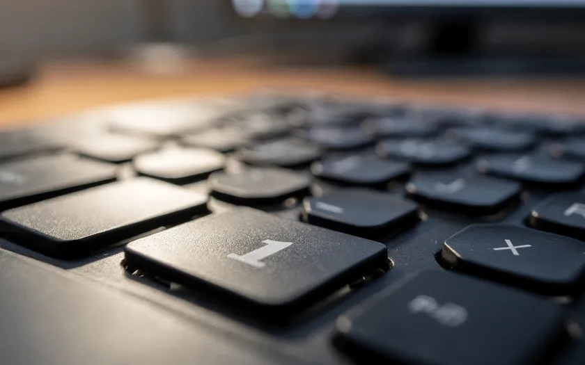 Närbild av tangentbord med fokus på siffran 1, symboliserar 'one' inom teknik