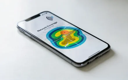 Mobiltelefon som visar täckningskarta på skärmen