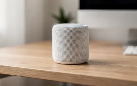 Vit mesh-nod på träskrivbord med mjukt naturligt ljus