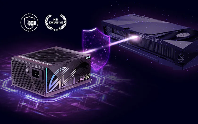 MSI MPG Ai1600TS nätaggregat med GPU Safeguard+ teknologi på skrivbord